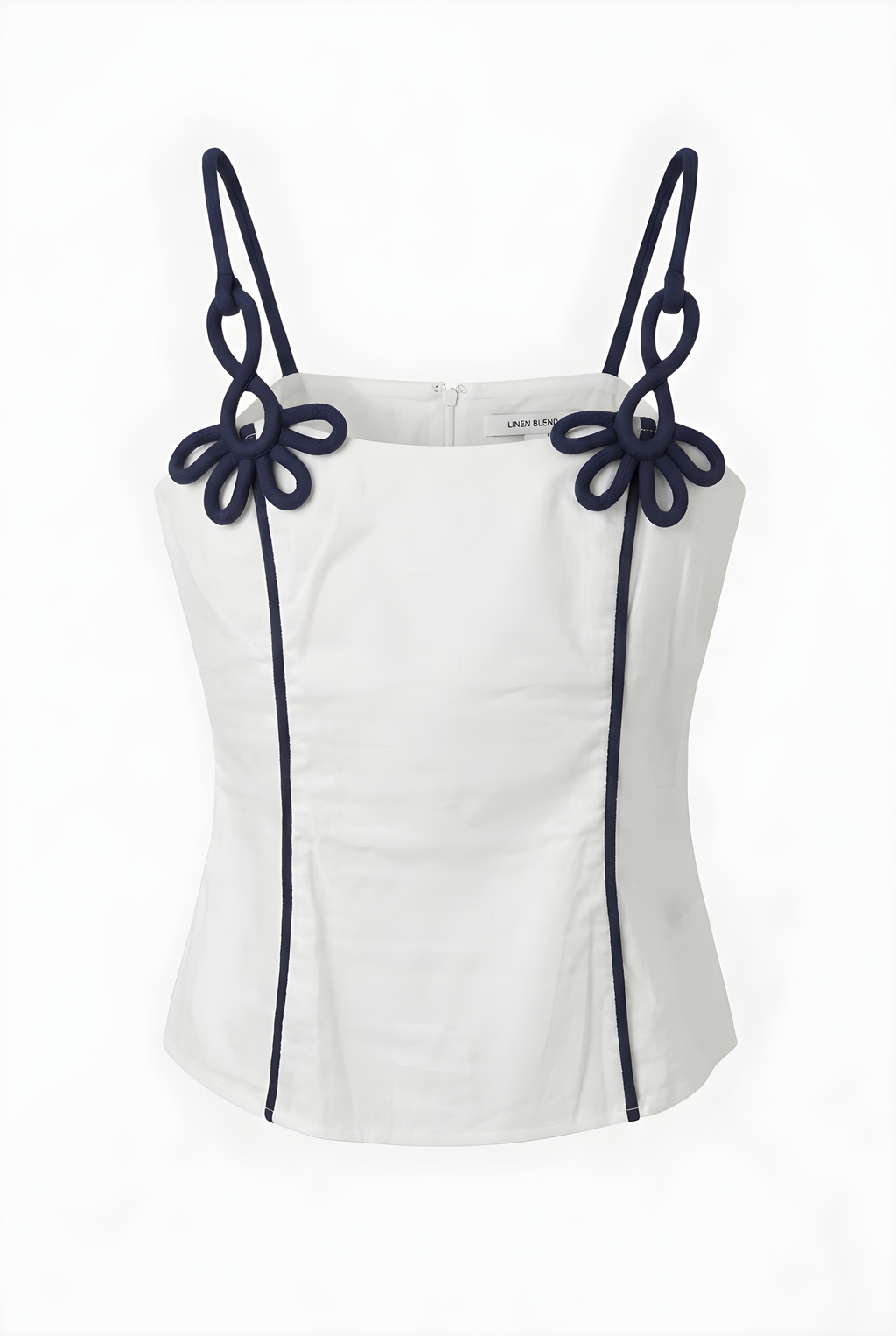 Blusa elegante blanca con detalles navy