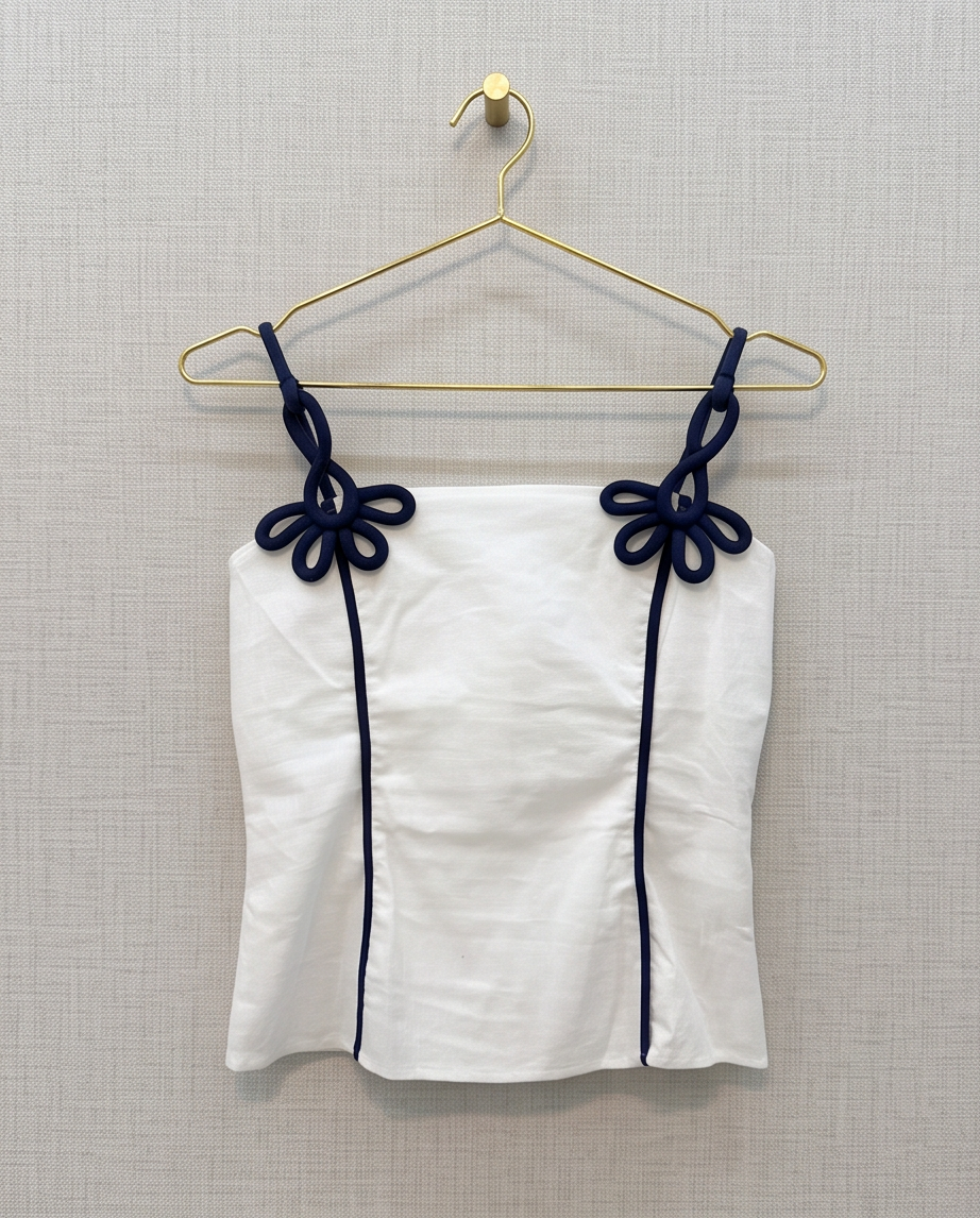 Blusa elegante blanca con detalles navy